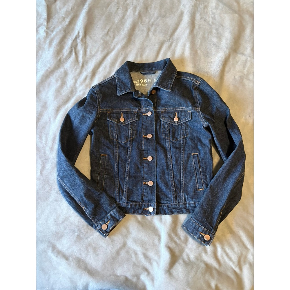 Gap 1969 Womens Denim Jacket Dark Wash Indigo Trucker Jean Jacket XS